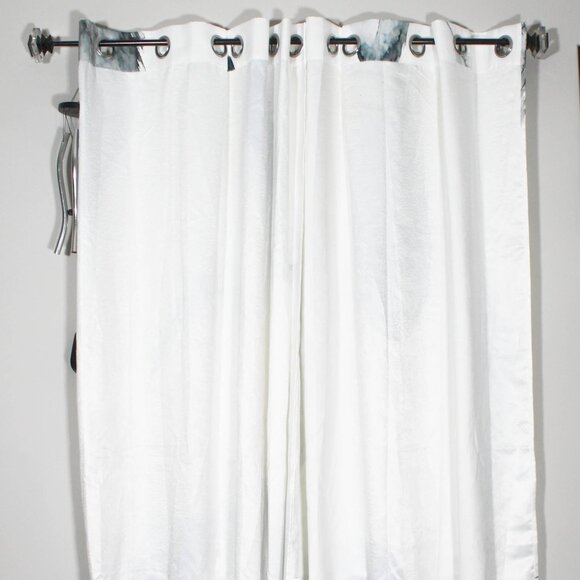 White Blue Gray Feather Drapes Set of 2 Curtain Panels - Picture 5 of 13